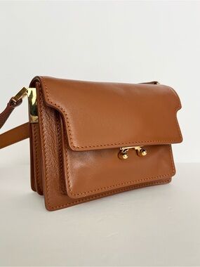NEW Marni Small Trunk Bag Brown Grained Leather Shoulder Crossbody Italy Luxury